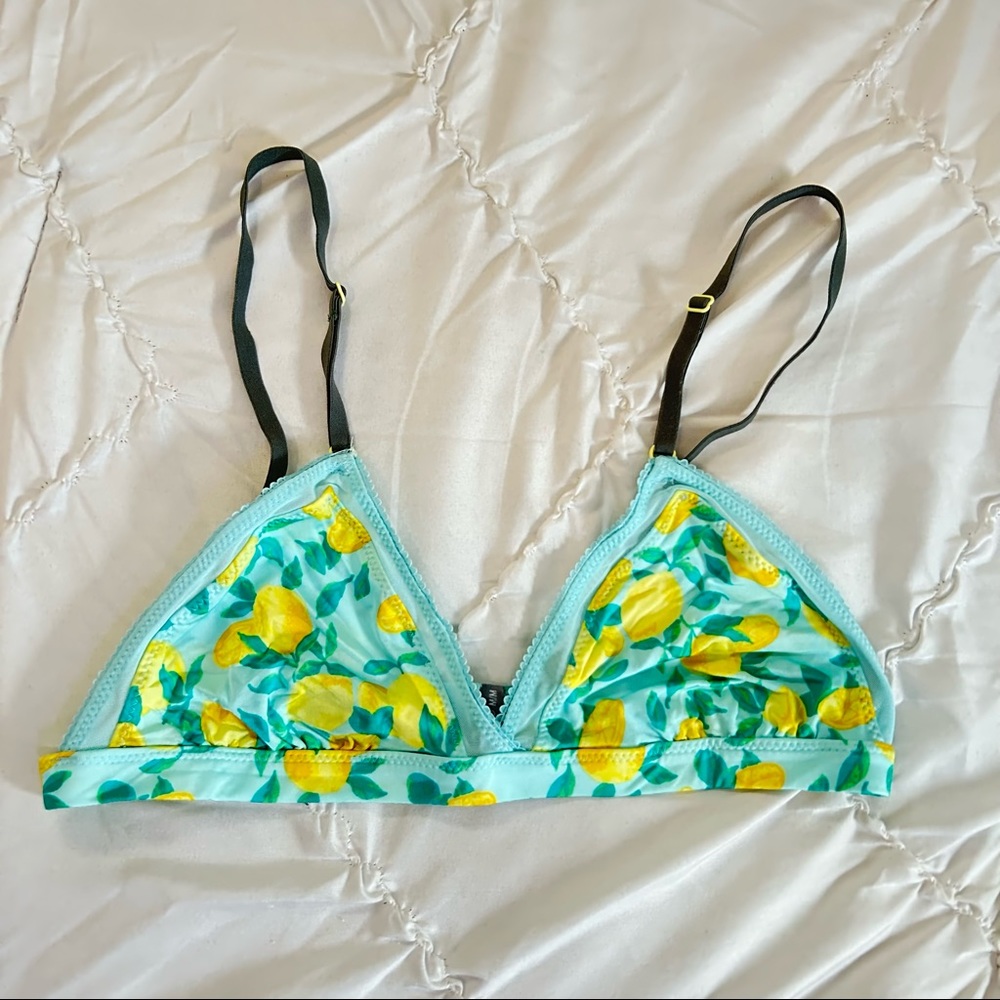 Aerie Lemon Print Yellow and Blue Triangle Bralette